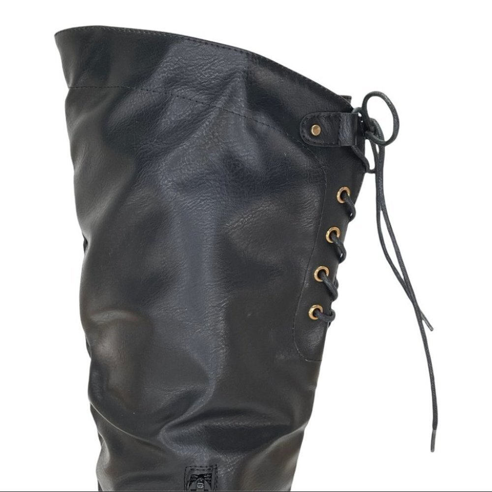 XOXO Montclair Black Faux Leather Tie Back Womens Knee High Boots Size 6M - Picture 13 of 16